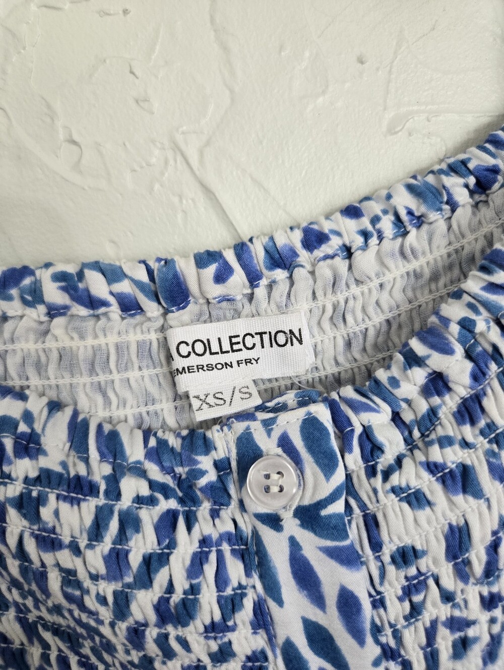 India Collection Emerson Fry Santiago 3 Smocked Boho Blue White Dress, XS/S - Picture 13 of 14